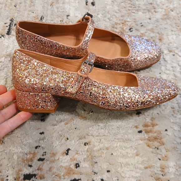 Madewell Shoes - Madewell Pink Glitter Maryjane Short Heels Size 8